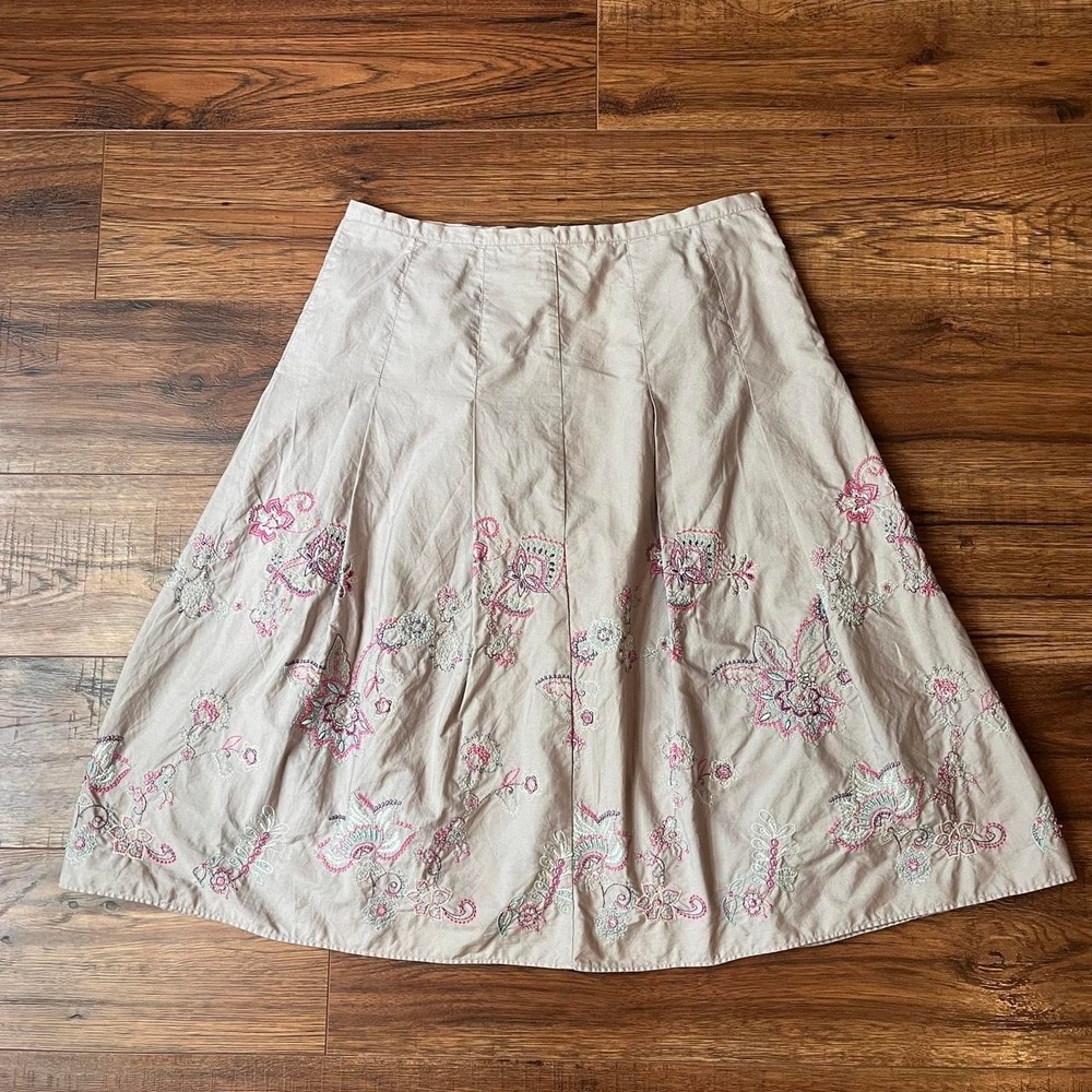 Vintage Embroidered Skirt Pastal Floral Embroidery Sequins Women 8 Fairy Cottage